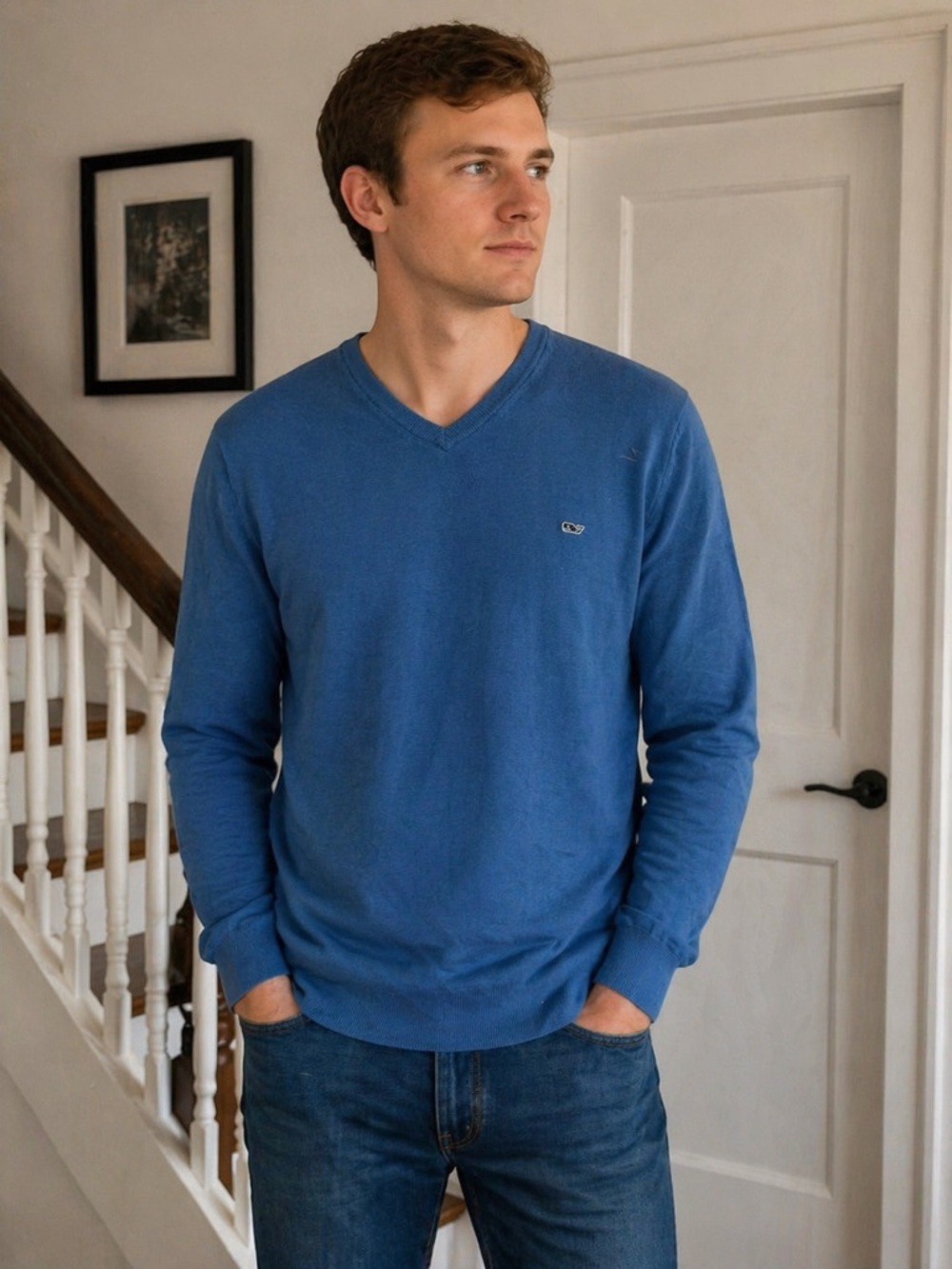Vineyard Vines Men's Slate Blue V-Neck Sweater